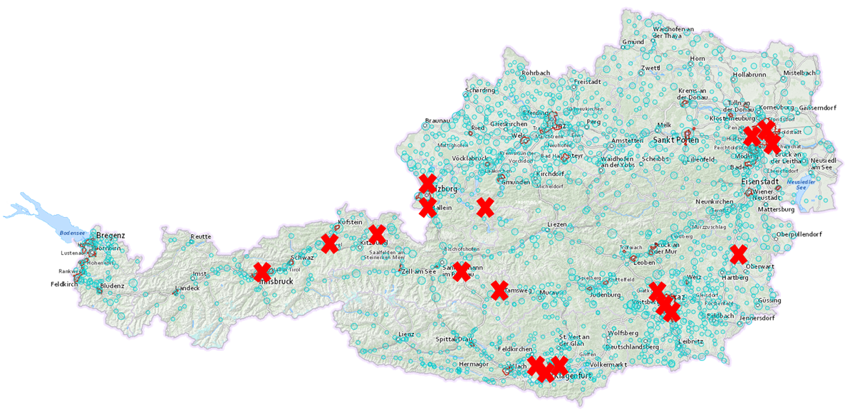 Locations of heat pumps in district heating networks in Austria