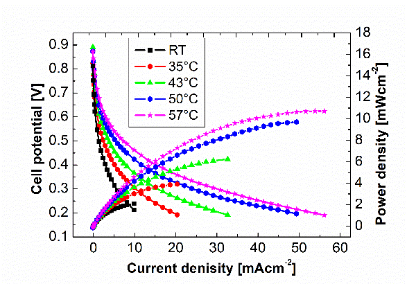 Zellperformance von funktionalisiertem Graphen Graphen-dotierten Anionenaustauschmembranen und ternären Nanokatalysatoren in alkalischen Direktethanol-Brennstoffzellen.