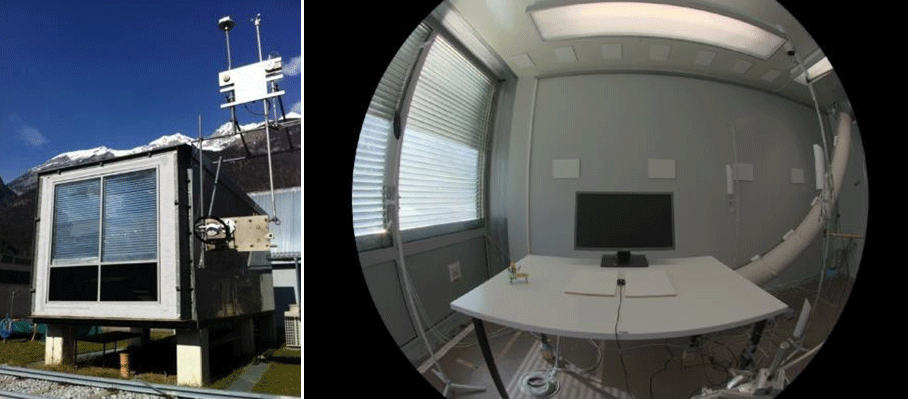 Mock-Up of an integrated daylight and artificial light system in the PASSYS Test cell (c) left: AB EEB, UIBK. (c) right: Bartenbach